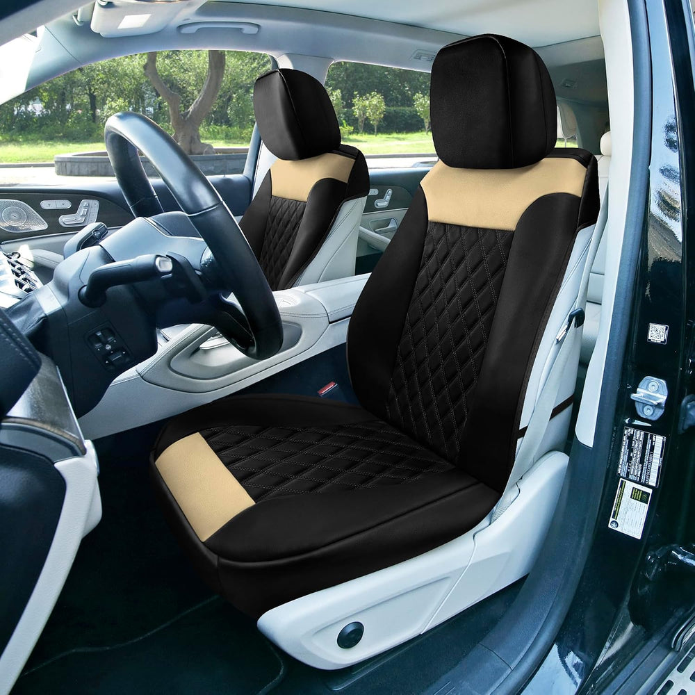 FH Group Deluxe Faux Leather Diamond Pattern Front Set Car Seat Cushions with...
