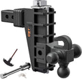 GWTAUTO Adjustable Trailer Hitch with Hook, Tri-Ball (1-7/8" x 2" x 2-5/16") Drop Hitch, Fits 2-Inch Receiver, 6 Inch Drop Hitch, 17000 LBS GTW Tow Hitch for Heavy Duty Truck, Solid Ball Mount