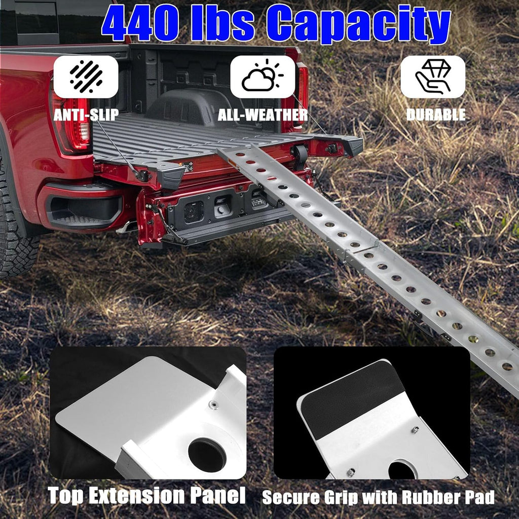 Aluminum Motorcycle Ramp, 440 lbs Capacity, 84.56" x 7.16" Folding Dirt Bike Loading Ramp with Dual Carry Handles & Rubber Pad, Portable Bike & E-Bike Ramp for Pickup Trucks, Trailers & Sheds