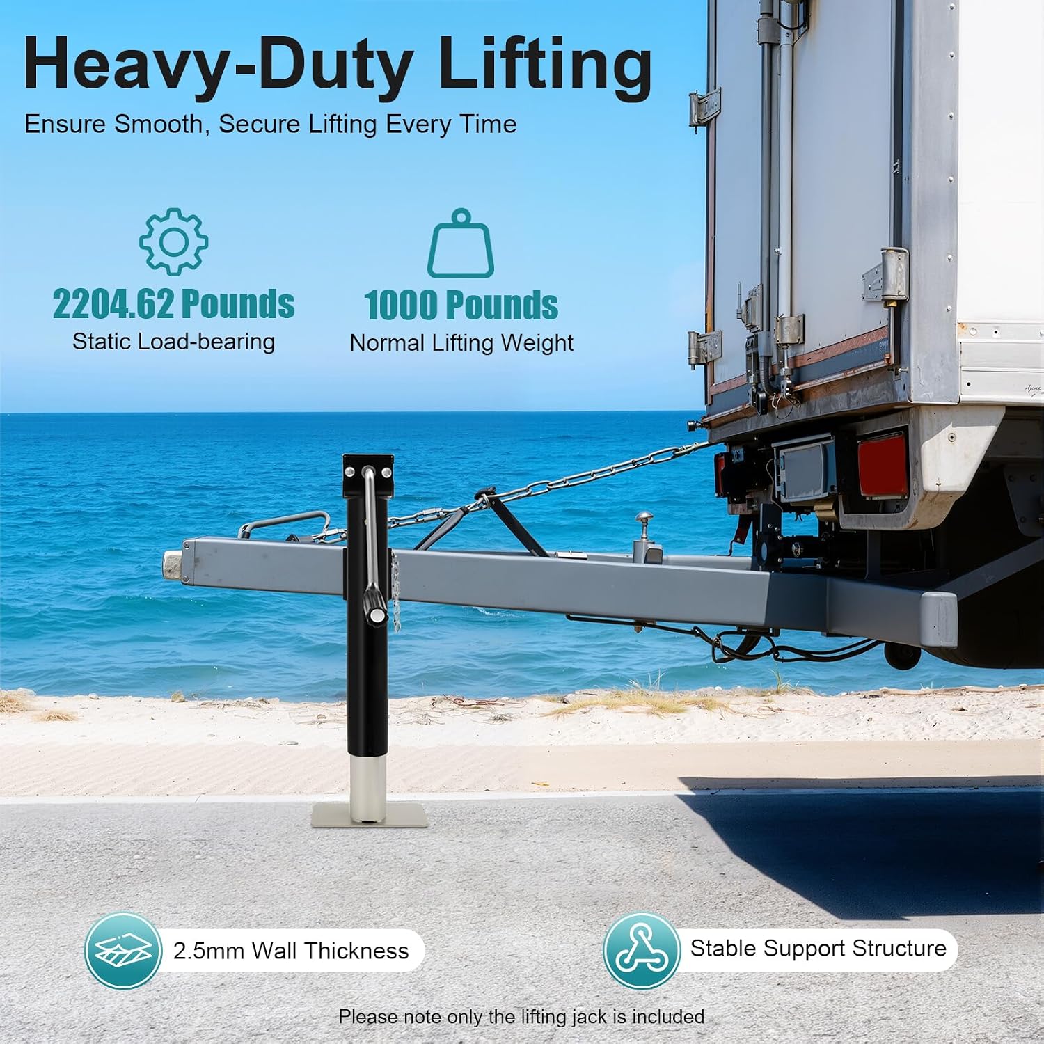 Trailer Jack, 1000 LBS Capacity Drop Leg Jack with Handle | 10 inch lift height, 6 inch wheel smooth mobility, 2200 lbs static capacity, side wind handle, for RV boat trailer