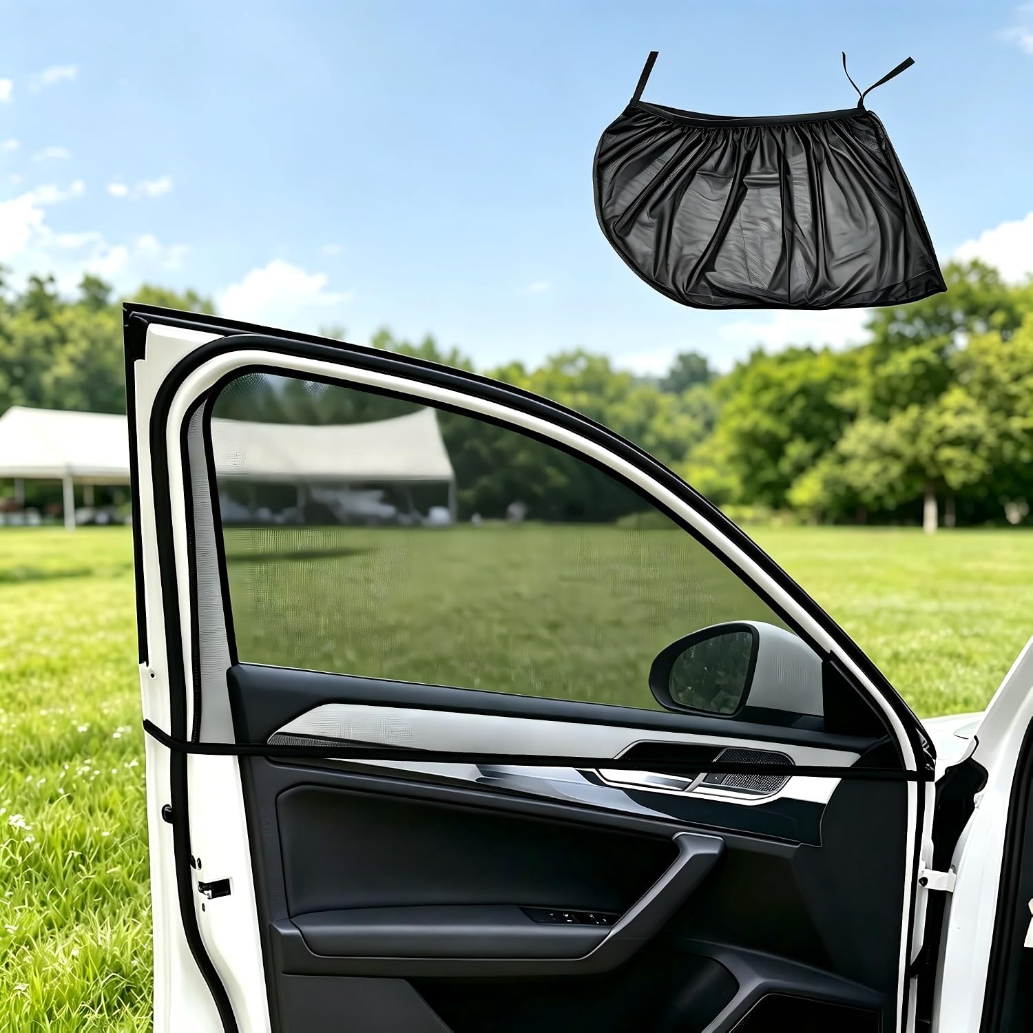 2 Pack Car Front Window Sun Shade, Breathable Mesh Mosquito Net, Universal Fit Car Side Window Screen for Privacy and Ventilation