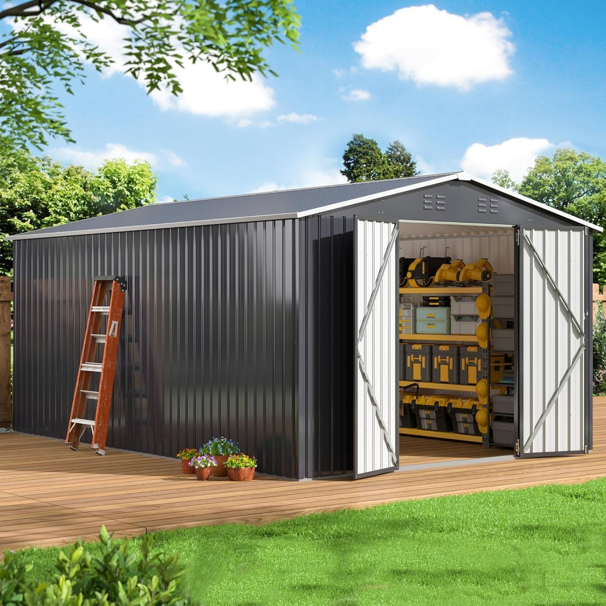 WKM 10x14 FT Outdoor Storage Shed, Utility Metal Tool Storage