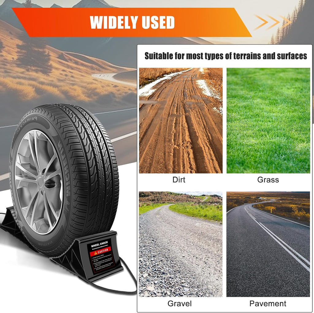 Wheel Chocks for RV Trailer, 4 Pack Non Slip Wheel Chocks for Travel Trailers with Rope for Easy Removal, Lightweight Plastic Wheel Stoppers Block for Camper Cars Trucks