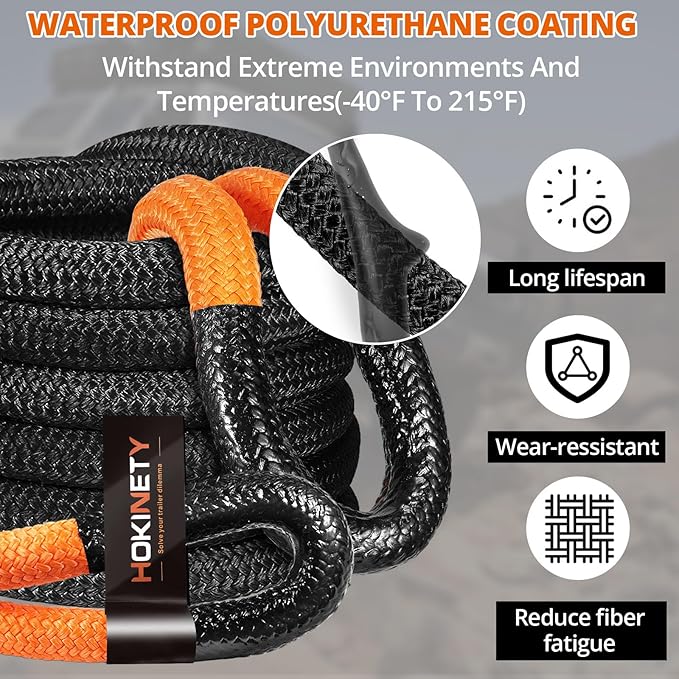 Kinetic Recovery Tow Rope: 1.25" x 30ft 54000LBS Snatch Strap Heavy Duty