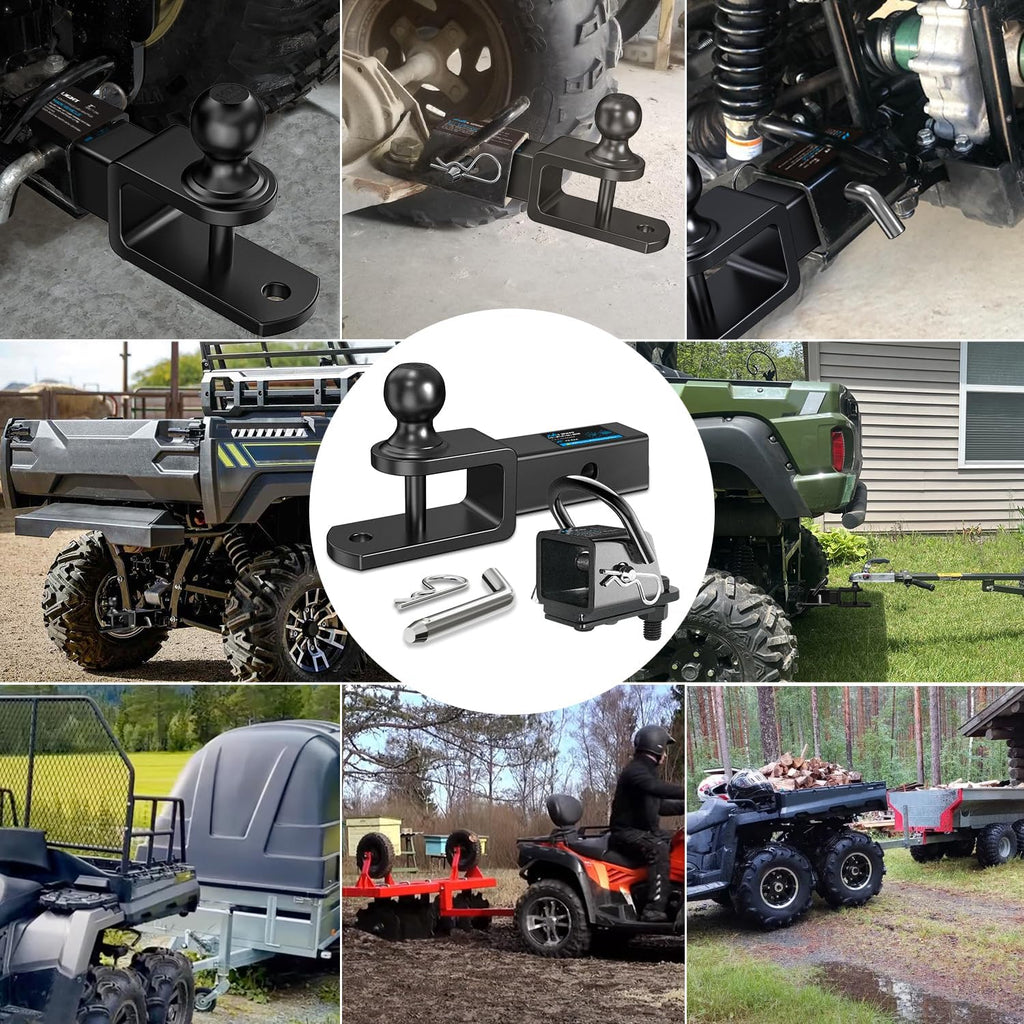 Nilight 3 in 1 ATV UTV Multi Hitch Mount with 2 Inch Receiver 1-7/8 inch Ball Hitch Rated 2000 LBS Winch Strap Loop Rated 5000 LBS
