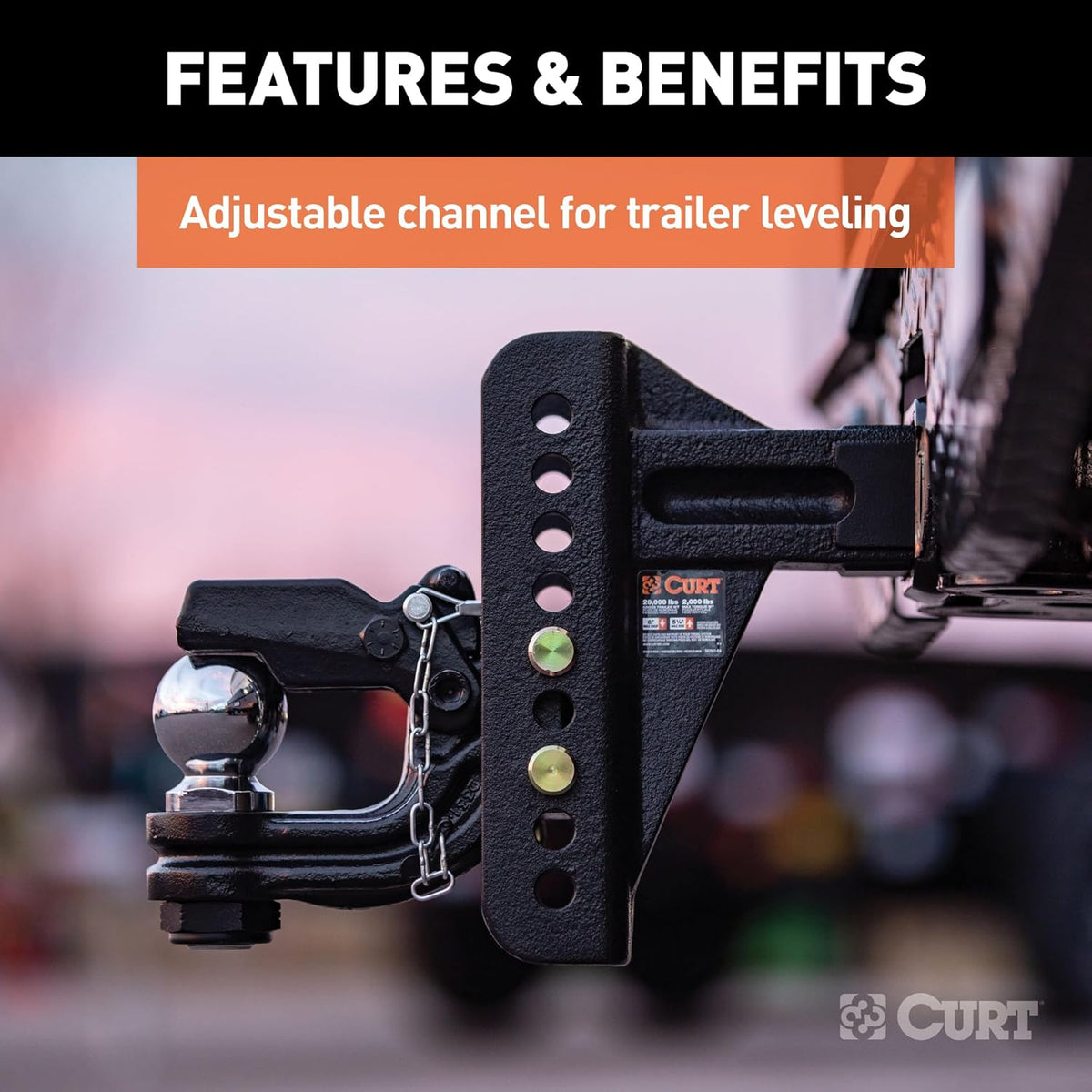curt 45908 adjustable ball and pintle channel mount, side view