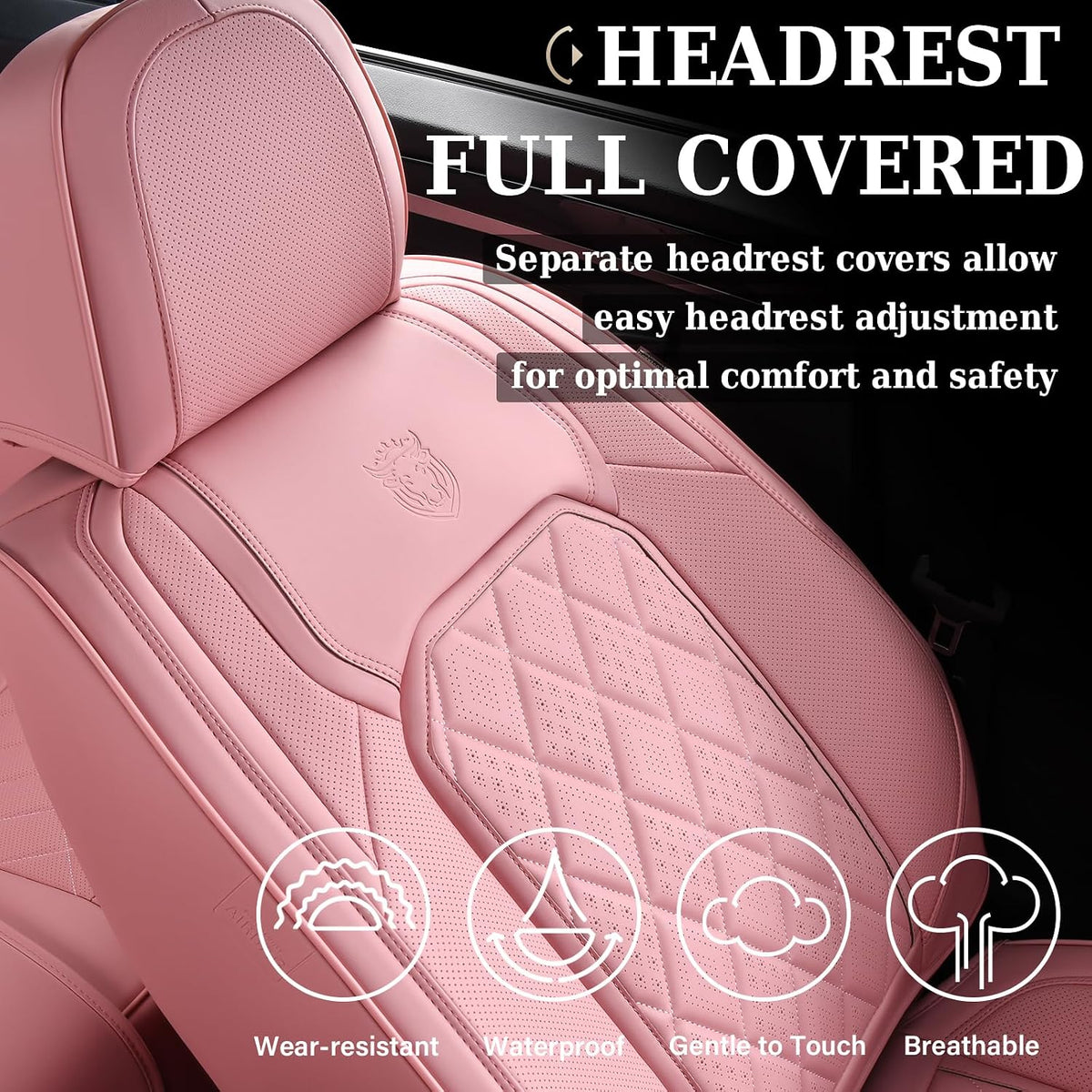 coverado car seat covers full set, pink leather on a desk or shelf