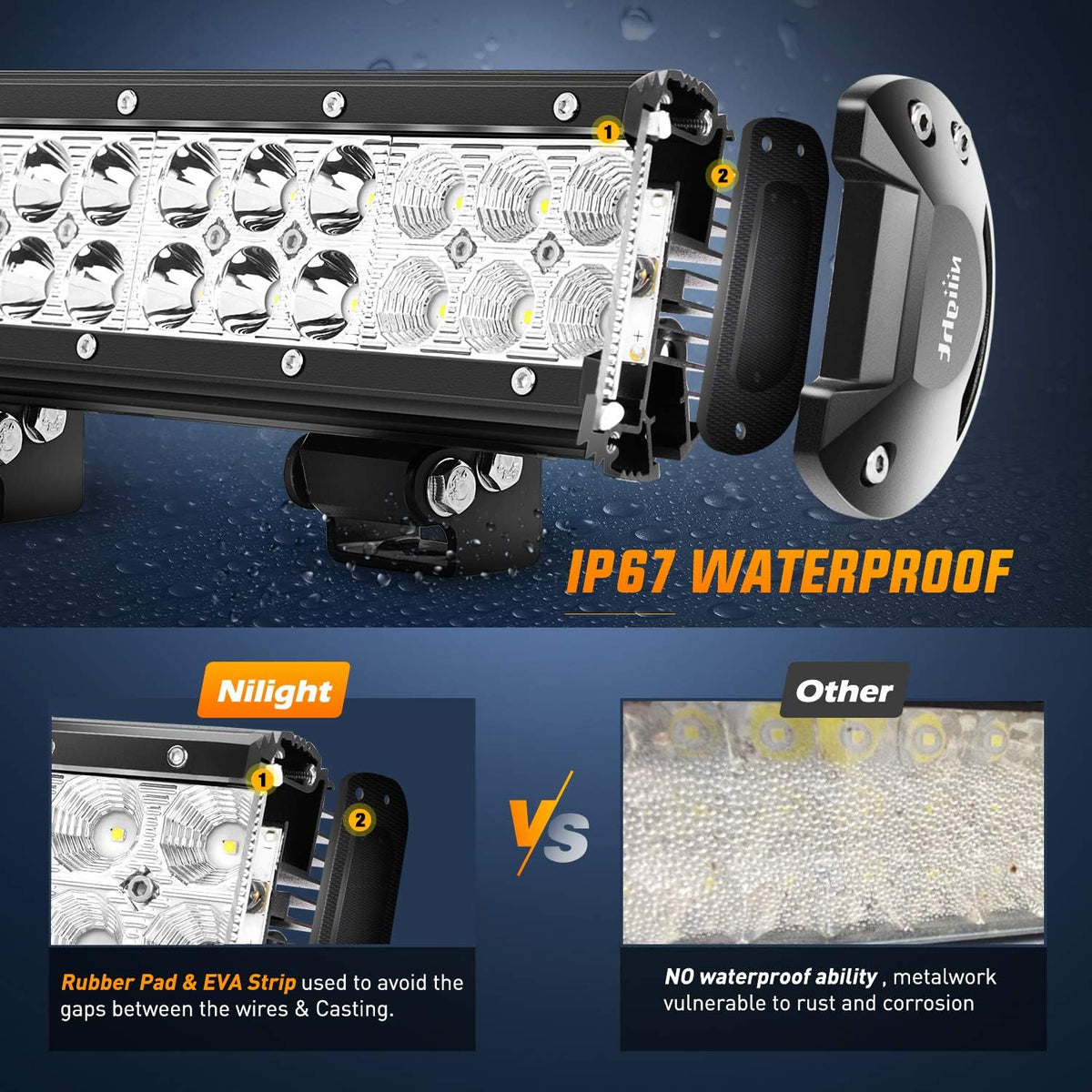 nilight led light bar 2pcs 12inch 72w 5040, side view