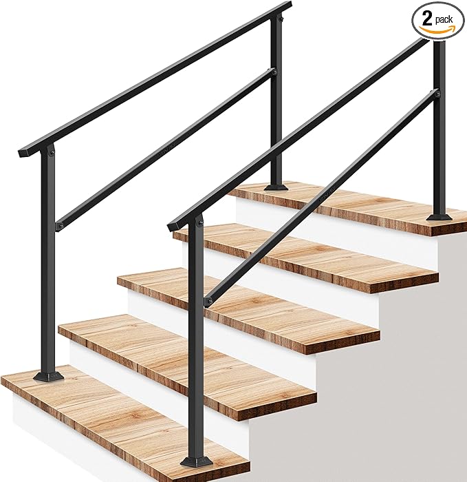 VIVOSUN 2-Pack Outdoor Handrail, 5 Step Stair Handrail, Wrought Mattle Iron by VIVOSUN