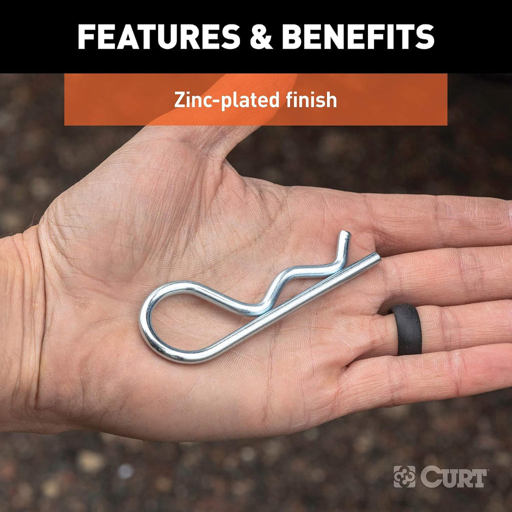 CURT 21602 Trailer Hitch Clips for 1/2 or 5/8-Inch Pins, 3-Pack, CLEAR ZINC