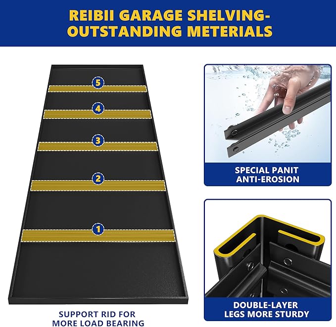 REIBII 48.2" W Garage Shelving Heavy Duty Metal Shelving 3000LBS Storage - Image 8