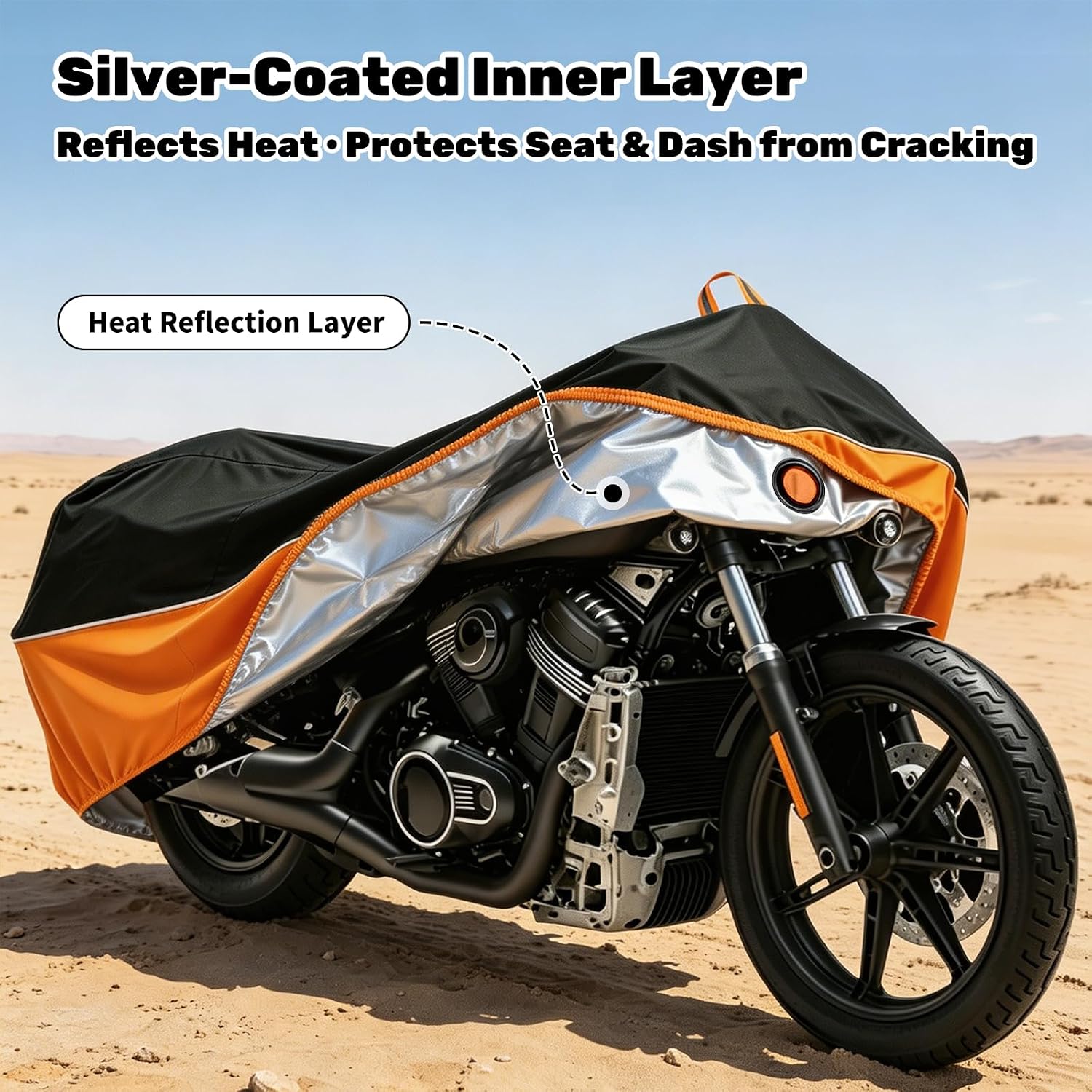 Motorcycle Cover All Season Waterproof Sun Outdoor Protection, Fits up to 96.5" Motorcycle Powersports Vehicle Covers, Black and Orange (Lockholes & Storage Bag)