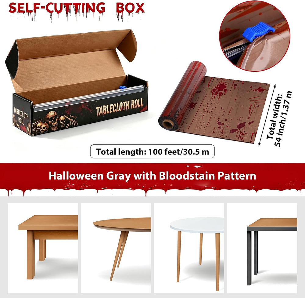 Kochorie 100 Ft x 54 Inch Halloween Bloody Party Tablecloth Roll with Cutter ...