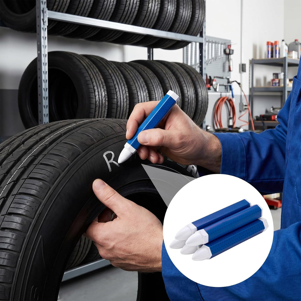 5 Pcs White Tire Marker, 3.94 x 0.59 Inch Tire Marking Crayons for Rubber Leather, Industrial Wax Crayon Sticks Marking Tools for Automotive Construction Outdoor