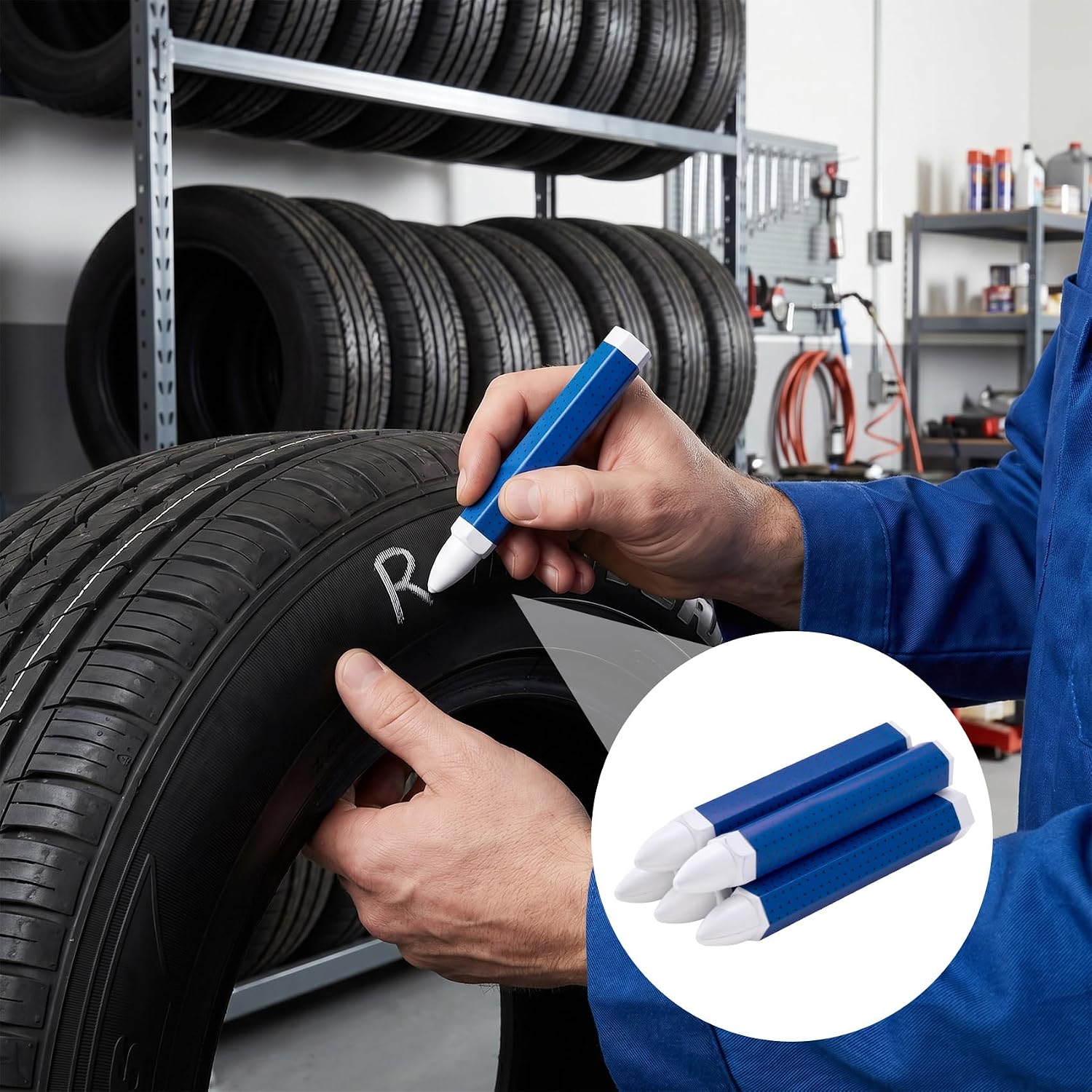 5 Pcs White Tire Marker, 3.94 x 0.59 Inch Tire Marking Crayons for Rubber Leather, Industrial Wax Crayon Sticks Marking Tools for Automotive Construction Outdoor