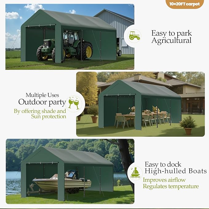 GOJOOASIS 10x20 Carport Heavy Duty Portable Garage Shelter Metal Car Canopy Tent - Image 6