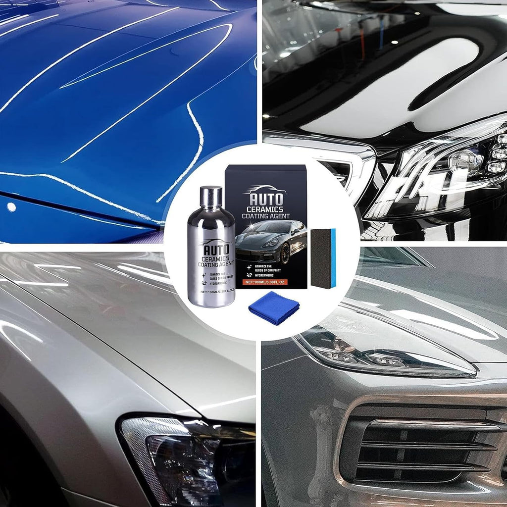 Ceramic Coating for Cars - 100ML High Gloss Paint Repair, Kit with Lint Free Microfiber Towel, Vehicle Hydrophobic Shield, Liquid Quartz Detailer for Motorcycle Truck Rim Shine