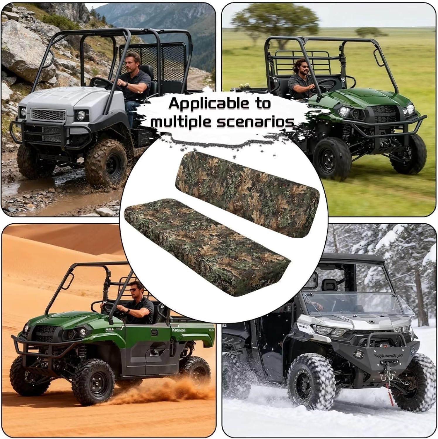 Pine Oak Leaf Camo Print UTV Bench Seat Cover Backrest Cover Seat Covers Compatible with Kawasaki Mule 3000 3010 3020 4000 4010 2001-2023 2025