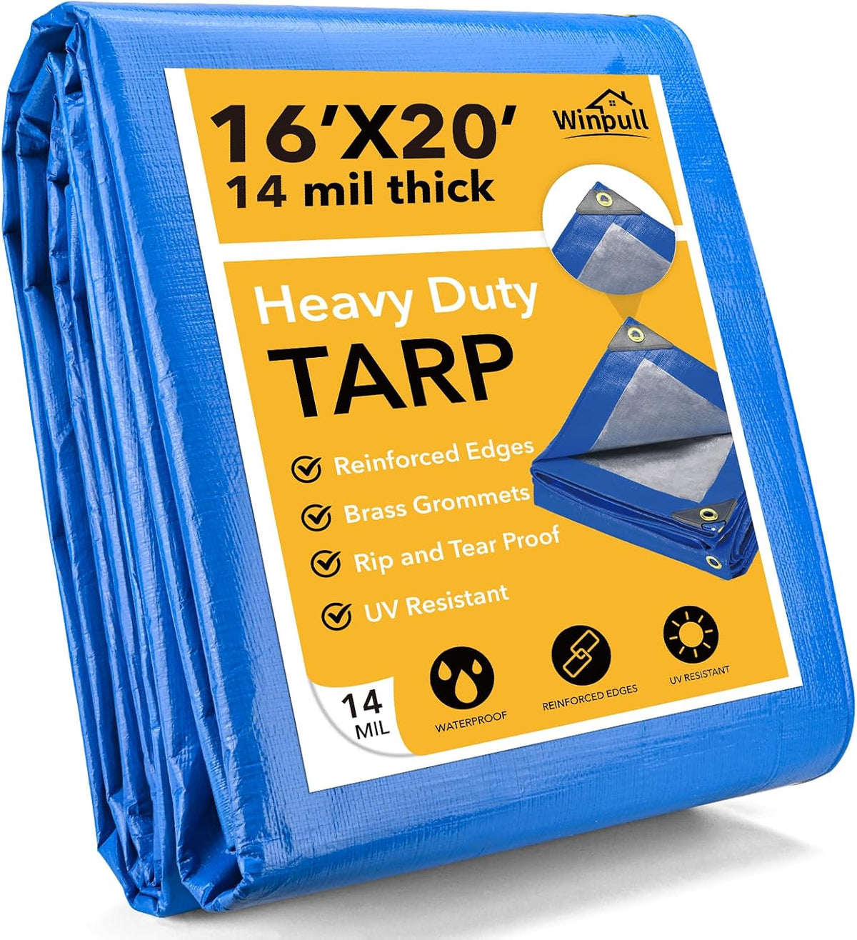 Tarp 16x20 Feet 14 Mil Heavy Duty Waterproof Tarp, Large Multipurpose Cover
