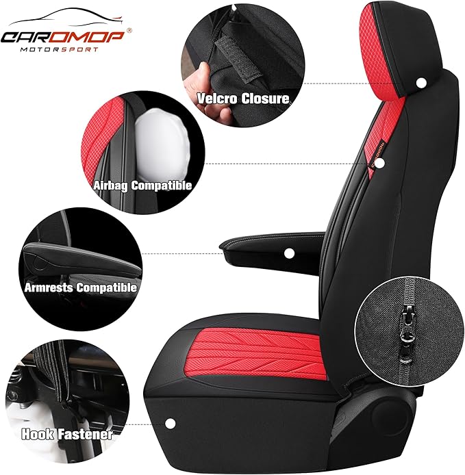 CAROMOP Luxury Faux Leather&Fabric Car Seat Covers 2 Front Seats - Image 3
