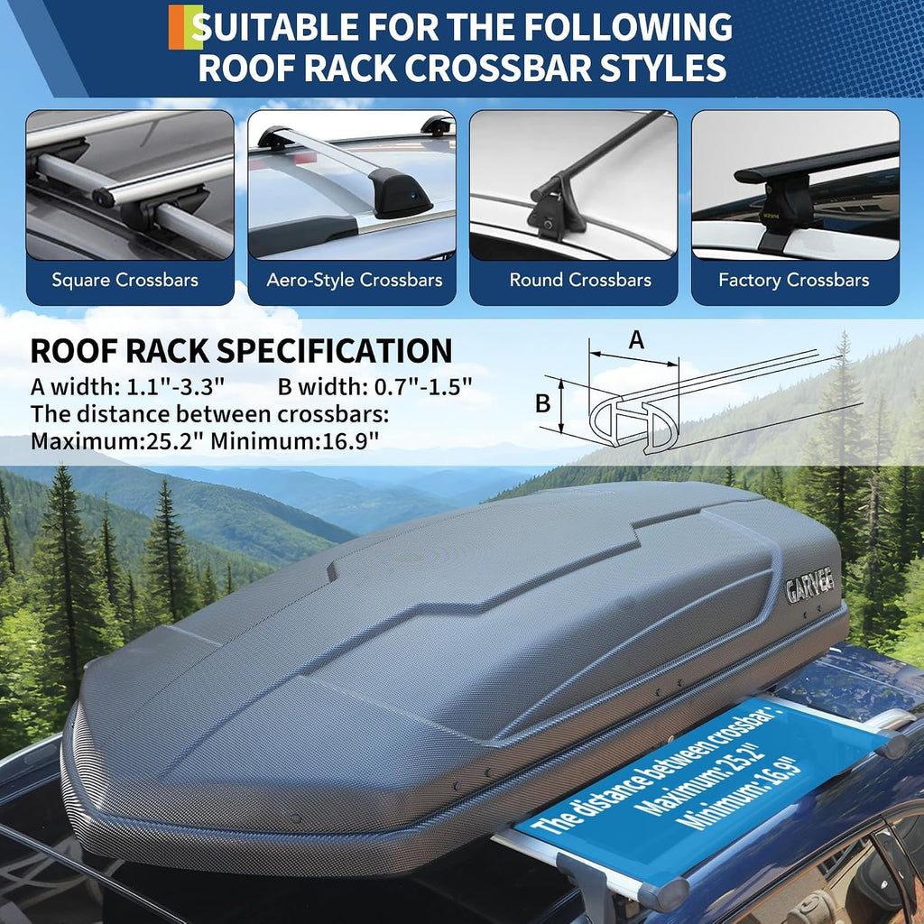 Garvee Rooftop Cargo Box Carrier,Dual-Side Opening Vehicle Hard-Shell Carriers, Roof Mount Travel Luggage Storage, 135 LBS Weight Capacity with Secure Straps&Keys,Black (13.5Cubic)