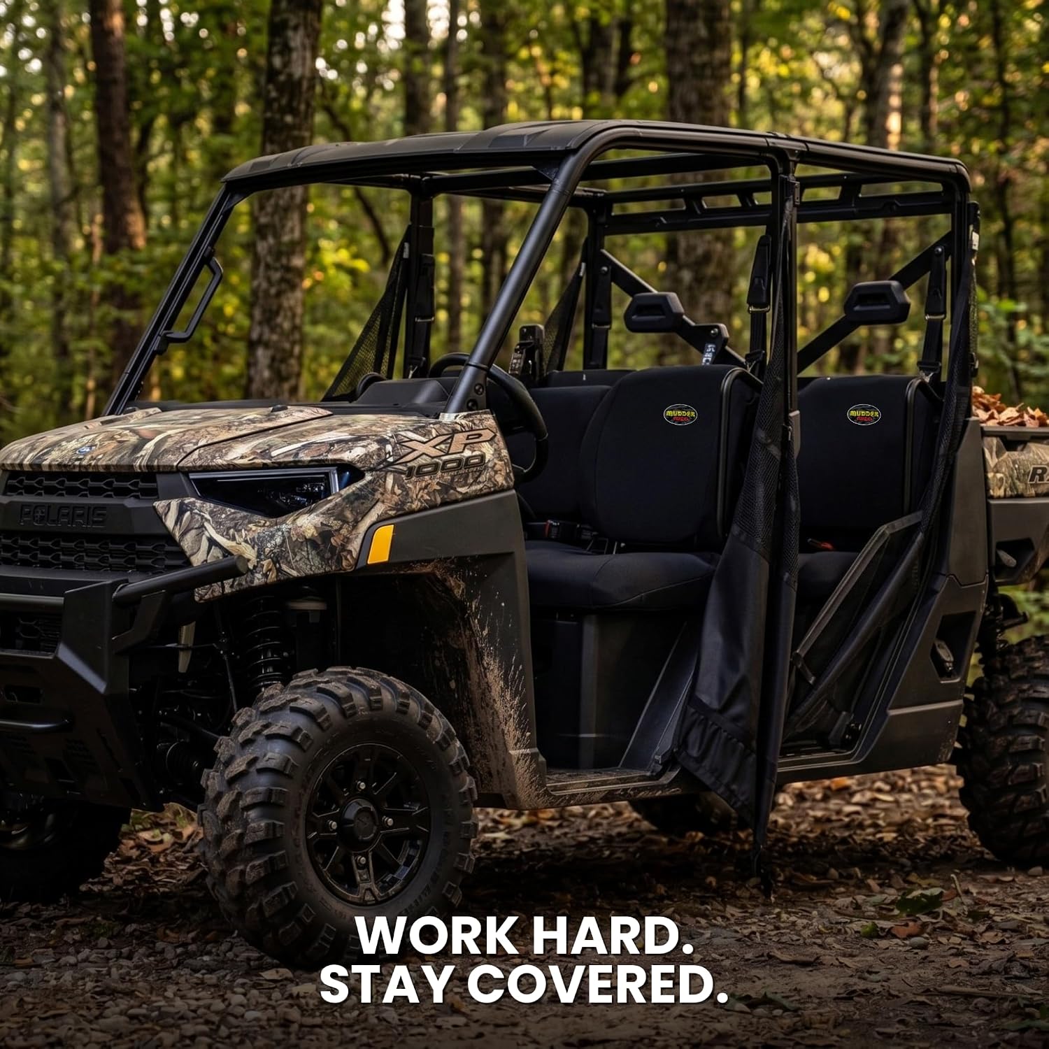 Padded Neoprene Seat Covers Compatible with Polaris Ranger Crew XP 1000 900 (2017-2026) 7pc Front + Rear Rows UTV Set, Black