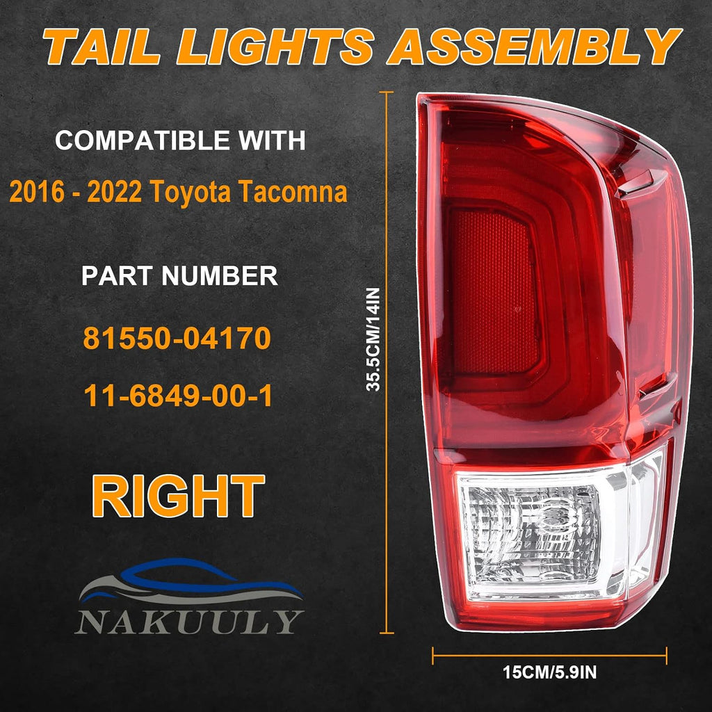 Tail Light Rear Lamp Compatible With 2016-2023 Toyota Tacoma Right Passenger Side Taillight Brake Signal Assembly with Bulb # ‎81550-04170