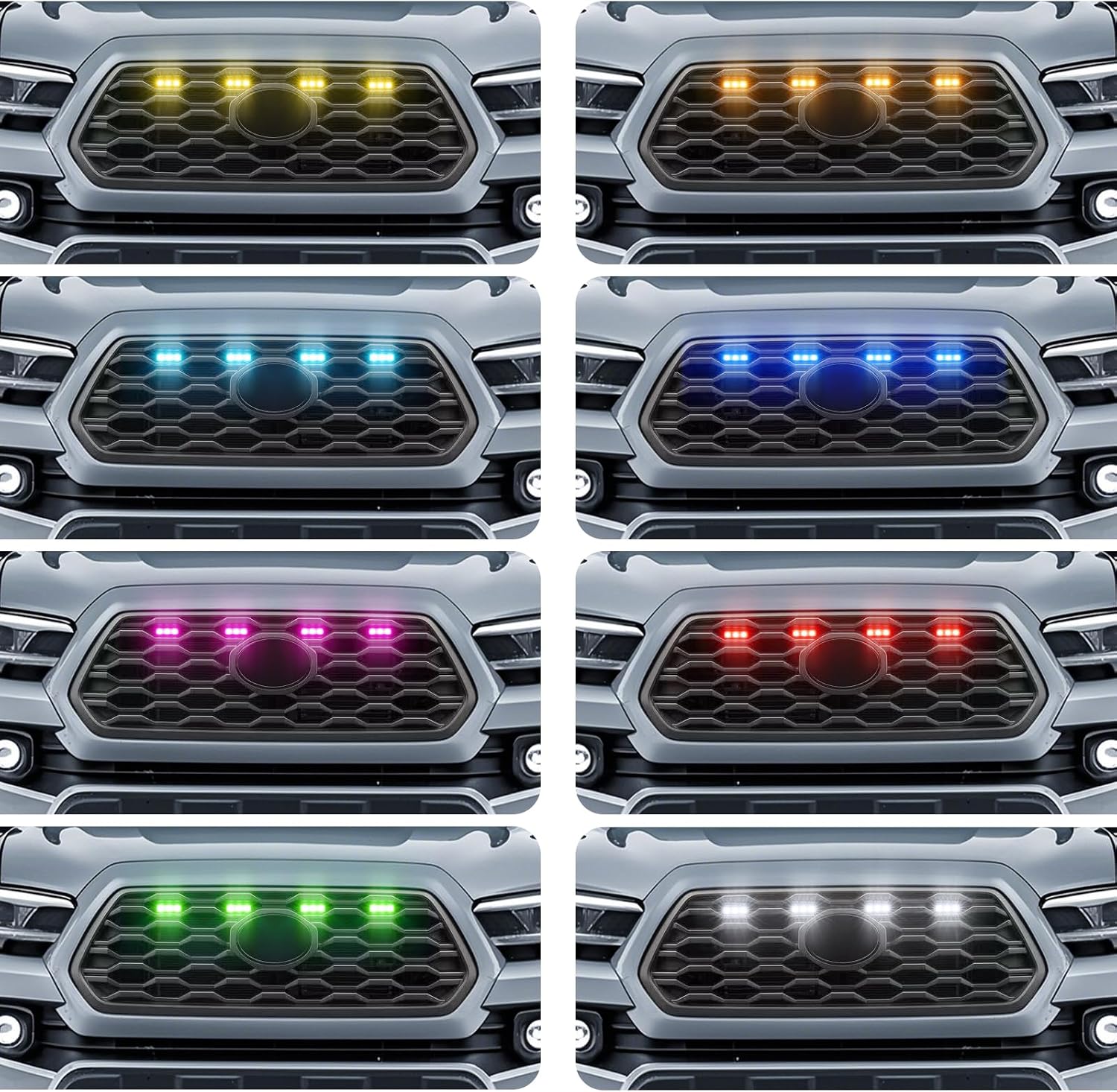 RGB Led Grille Lights for Toyota Tacoma Raptor Grills Light 2020-2023 | 4 in 1,smorked ,Oem Grille rgb lights for TRD Off Road Sport tacoma upgraded front bumper mesh mask cover