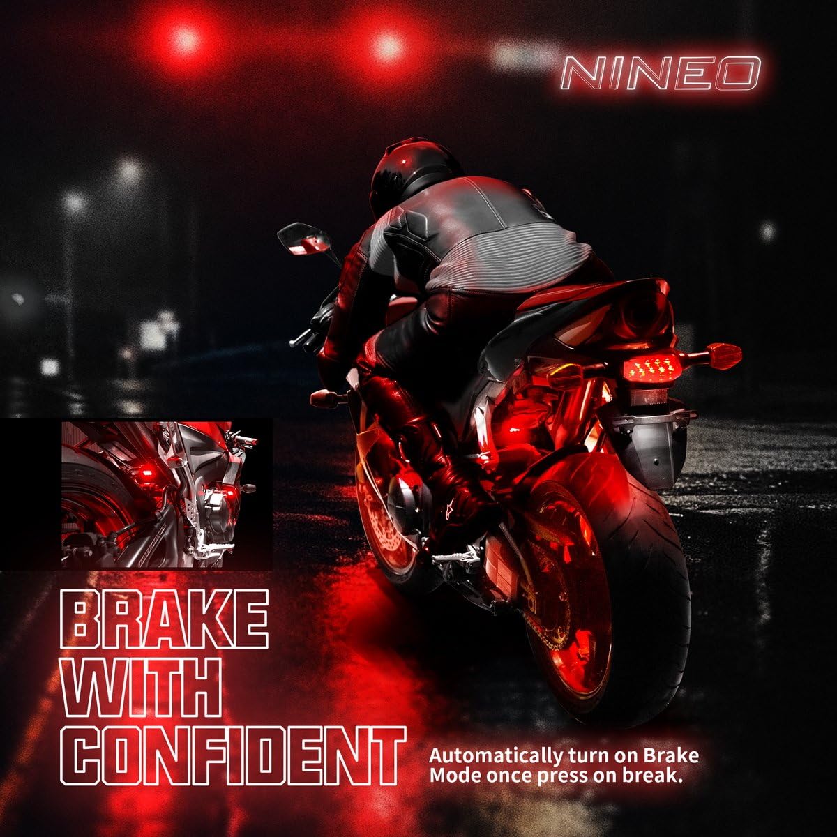 NINEO 8PCS Motorcycle RGB Led Light Kit, Multi-Color Atmosphere Underglow Lights with Memory Function and Red Brake Light, Fit for Street Glide, Road Glide, Sportster, Dyna, Softail, Iron, Touring