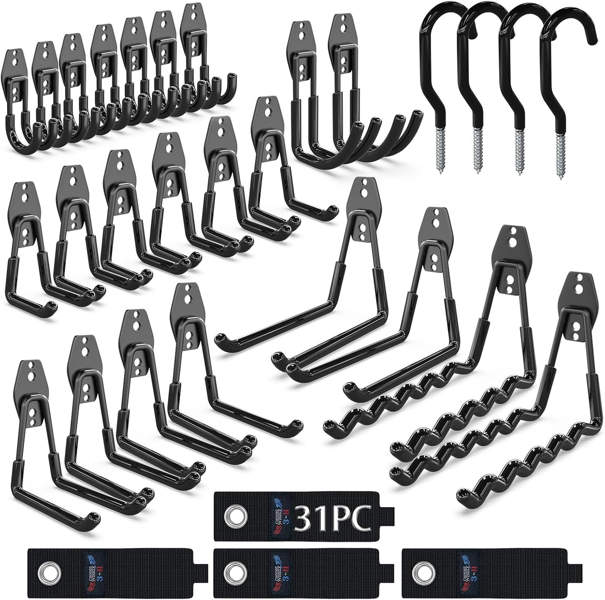 3-h heavy duty garage hooks, 31 pack wall, main product view