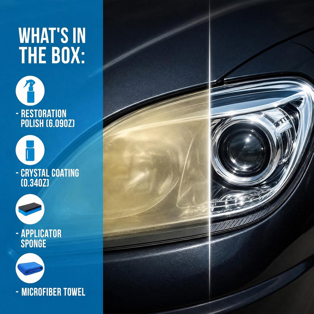 FKMEE Automotive Headlight Restoration Kit, Headlight Cleaner & Restoration Polish for Oxidized and Yellowed Headlights, Enhanced Crystallization Coating for Maximum Gloss, Shine & Clarity (1)