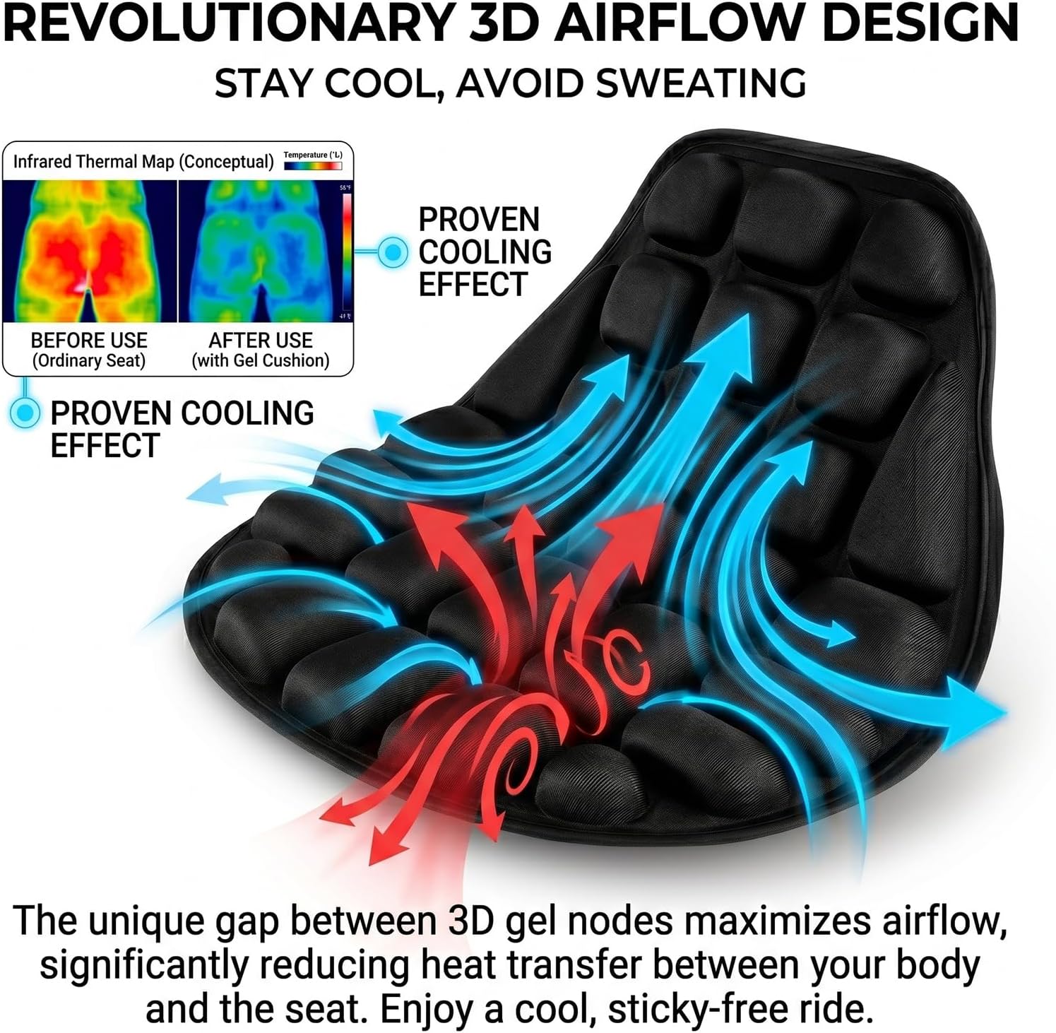 Motorcycle Seat Cushion for Honda Rebel 500 2017-2026, Breathable Shock Absorbing Non Slip Motorcycle Seat Pad with Ergonomic Groove Design, Comfort Seat Cover for Touring & Commuter Riders