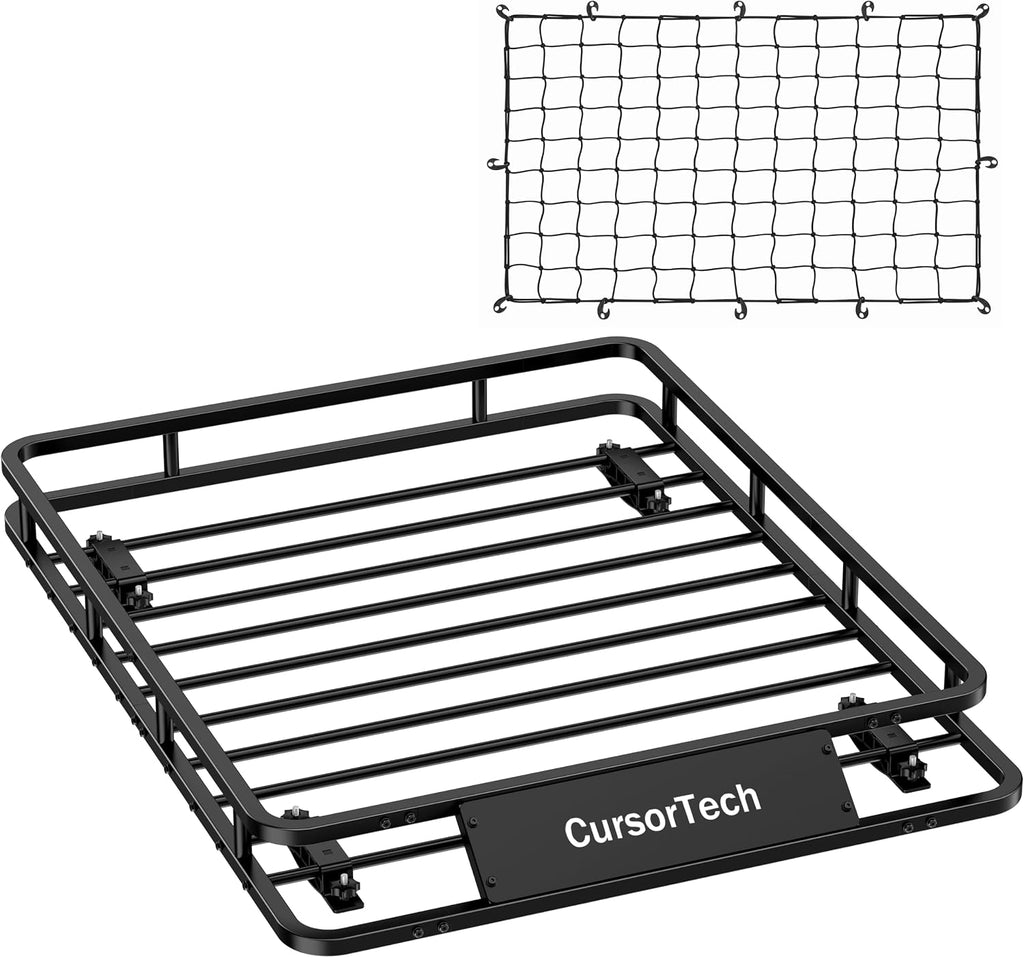 Roof Rack Basket with Net 46" x 36" Heavy Duty Rooftop Cargo Carrier 300 lbs Capacity Steel Roof Basket Vehicle Cargo Baskets Luggage Holder Rack for SUV Truck Car Travel Camping Storage