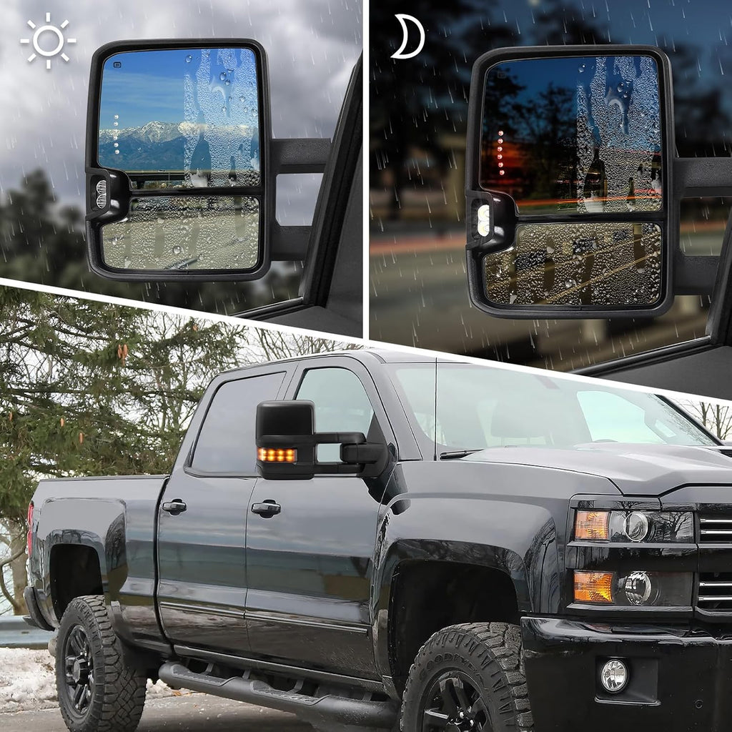 Towing Mirror for Silverado Sierra -Compatible with 2014-2018 Chevy Silverado GMC Sierra With Power Operated Heated Glass Turn Signal Light&Running Light Driver&Passenger Sides