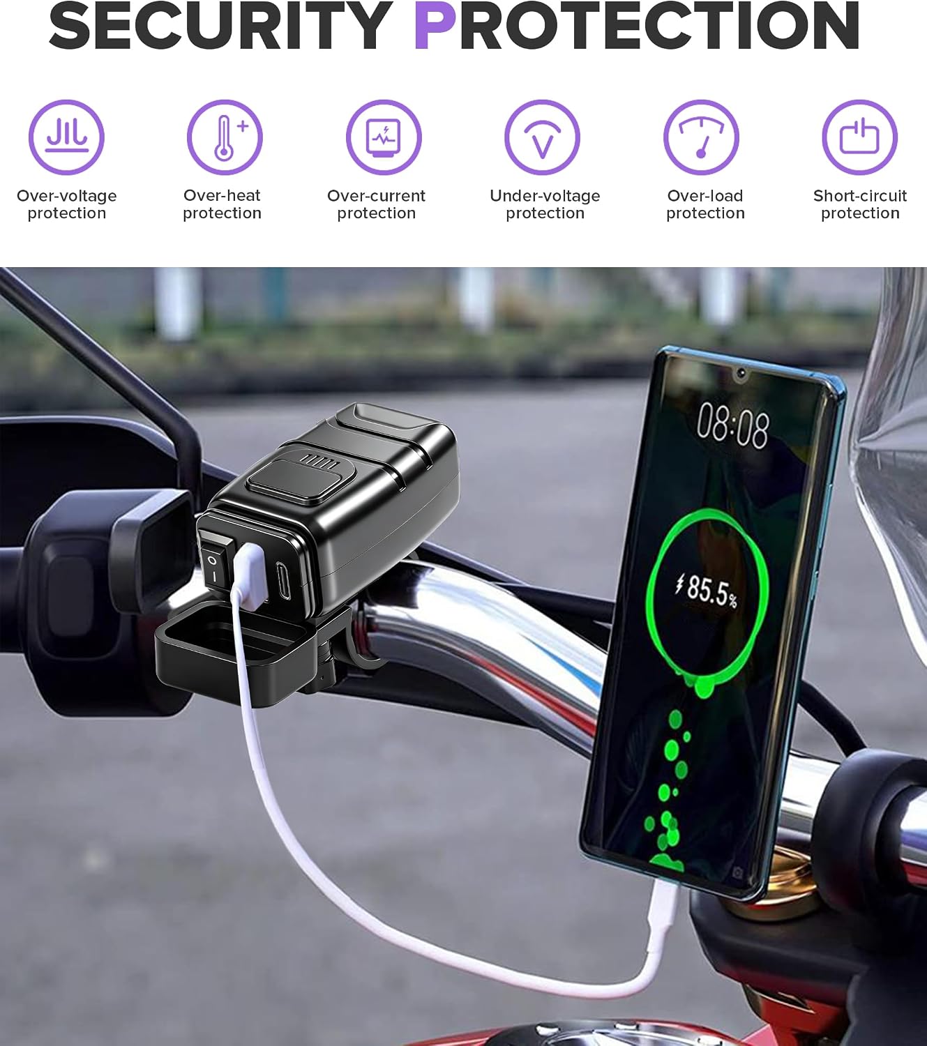 Motorcycle Phone Charger,Car Accessories Universal Motorcycle USB Charger with Voltmeter and ON/Off Switch,Compatible with IPad,iPhone,iPod,HTC,PDAs,MP3 Players,Suitable for Most Cars