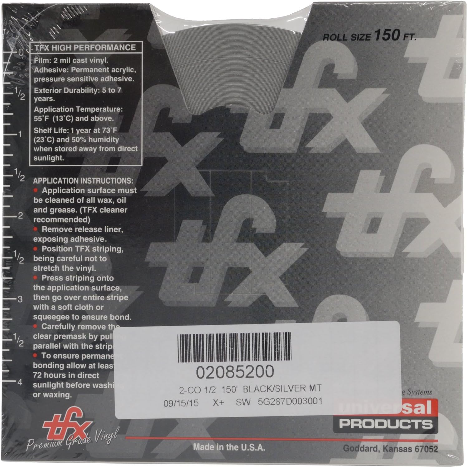 Universal TFX 0208246 - Auto Customizing 1/2" 2-Color Dual Pinstripe -1/2" x 150' (1/4” Stripe, 1/8" Gap, Then 1/8” Stripe) - 246- Black/Red