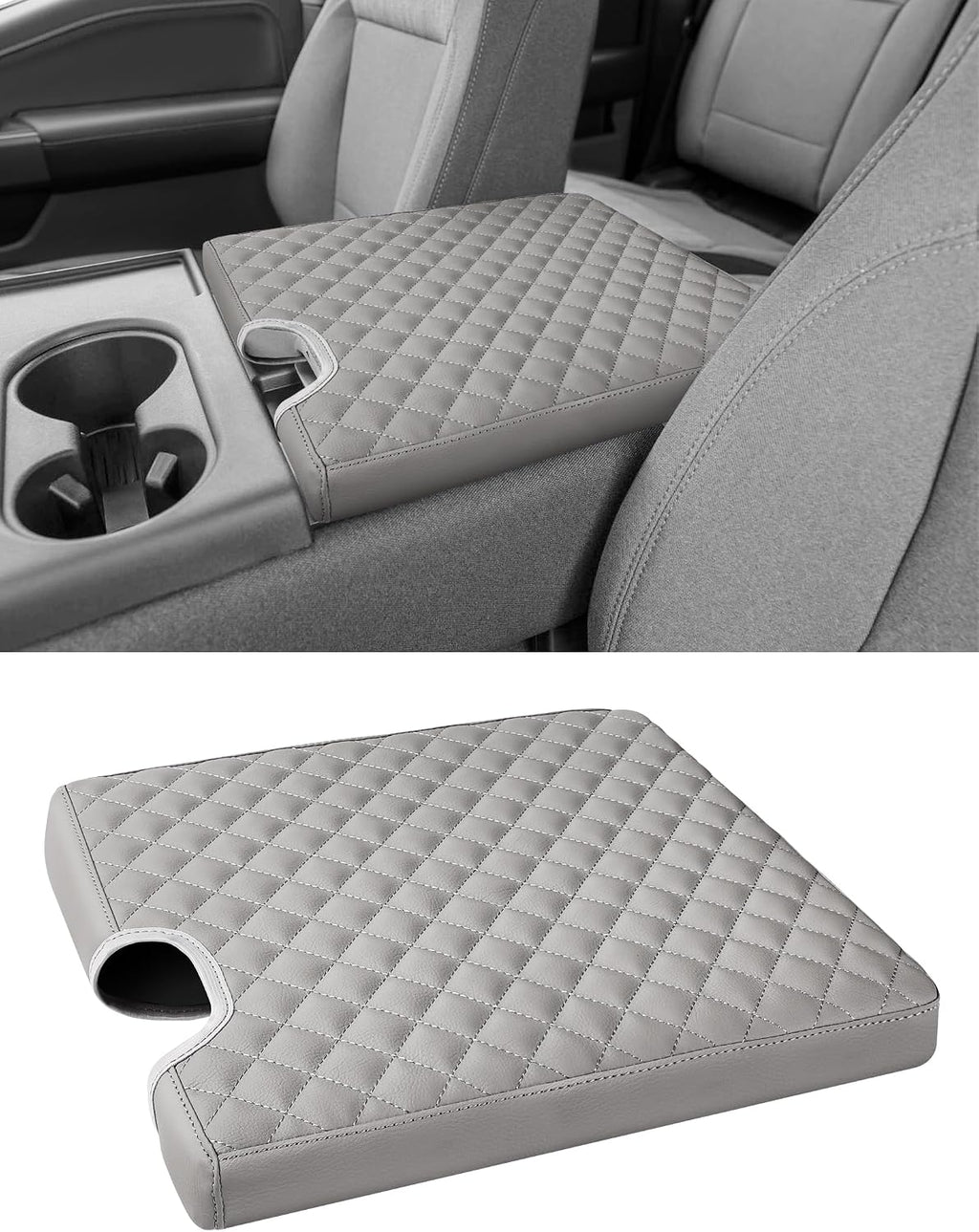 Sinvanho Center Console Armrest Cover for 2015-2025 Ford F150 F250 F350 F450 F550 with 40/20/40 Jump Seat, PU Leather Middle Console Cover Seat Box Lid Protective Cover Cushion Pad, Truck Accessories