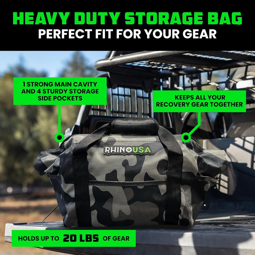 Rhino USA Heavy Duty Recovery Gear Storage Bag - Ultimate Recovery Kit Equipment Bag For Off-Road Gear and 4x4 Accessories - Fits Tow Straps, Shackles, Snatch Block, and UTV Accessories (Camouflage)