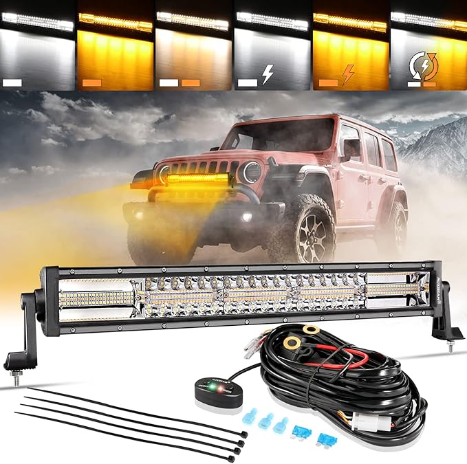 Auxbeam 22 Inch LED Light Bar, 120W 6 Modes Amber White Strobe Fog Lights by Auxbeam