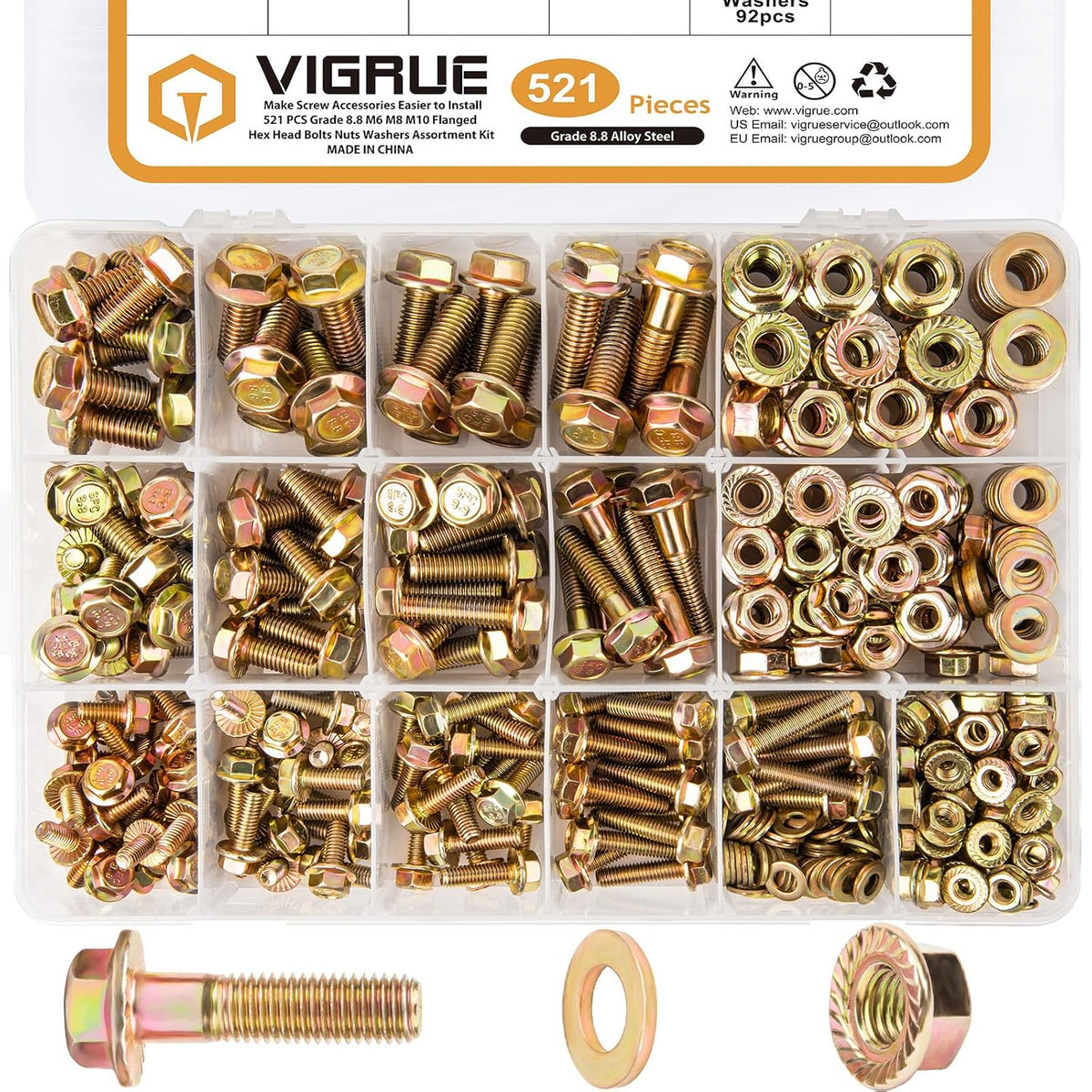 vigrue 521pcs m6 m8 m10 flange bolts assortment, main product view