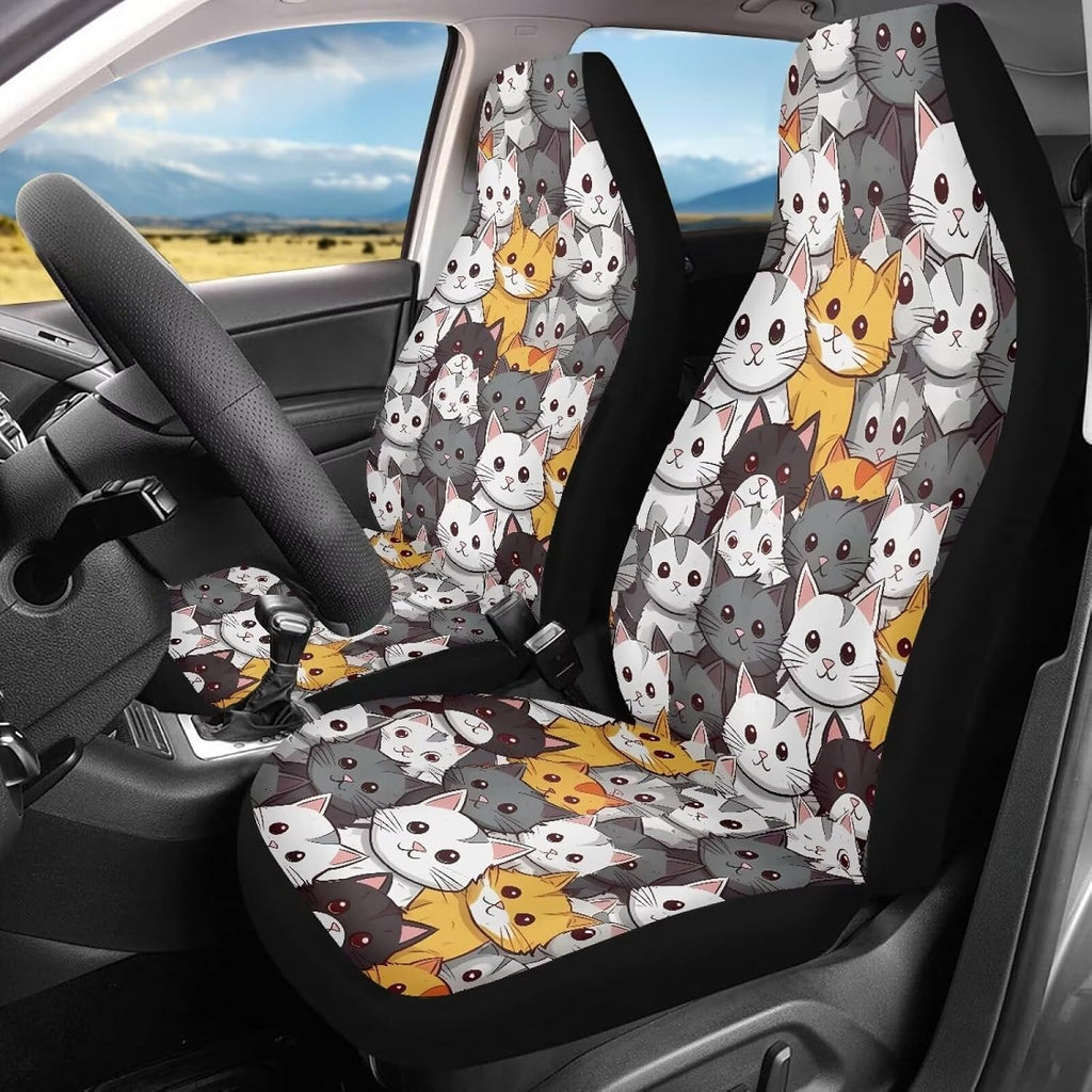 talayituse cute cat print car seat covers front shown in use