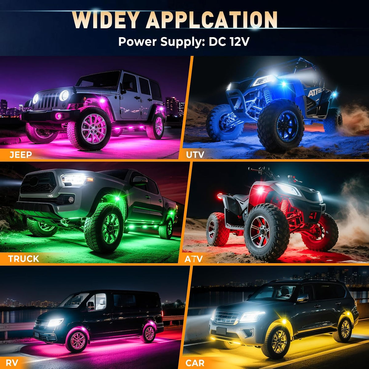 led rgb rock lights for trucks 14 pods showing dimensions
