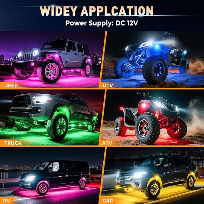 Honalia RGB Rock Lights for Trucks 8 pods, Neon Light Kits for UTV - Image 5