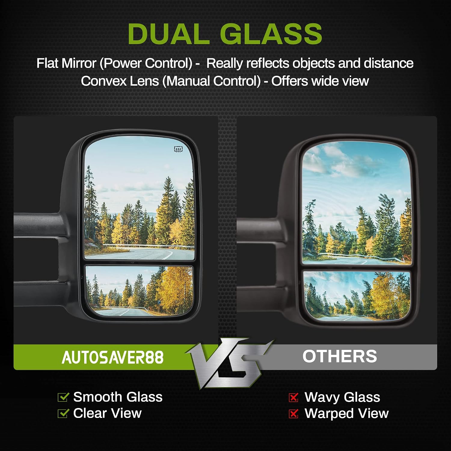 AUTOSAVER88 Tow Mirrors Compatible with 2007-2013 Chevy Silverado GMC Sierra, Power Heated Driver and Passenger Side Replacement Towing Mirror Set with Turn Signal and Dual Glass