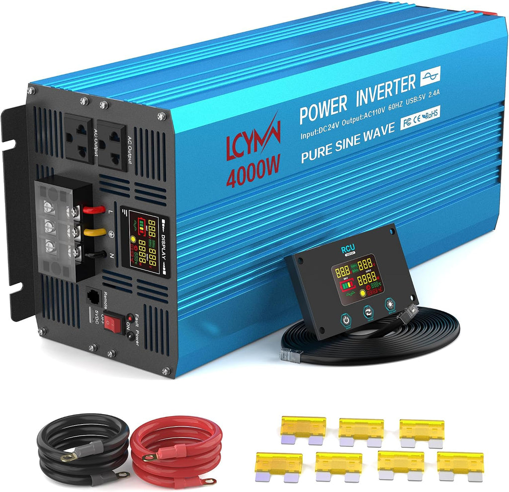 4000 Watt Pure Sine Wave Power Inverter DC 24V to 110/120V AC