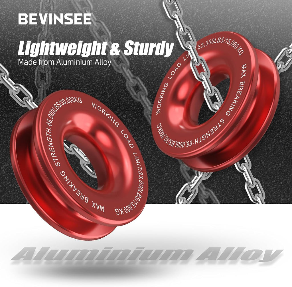 Bevinsee Winch Snatch Recovery Ring 66000lbs for Soft Shackle and Winch Rope Off-Road Compatible with ATV Trailer SUV UTV SXS 4x4 Truck Off-Road Vehicle Recovery, Red