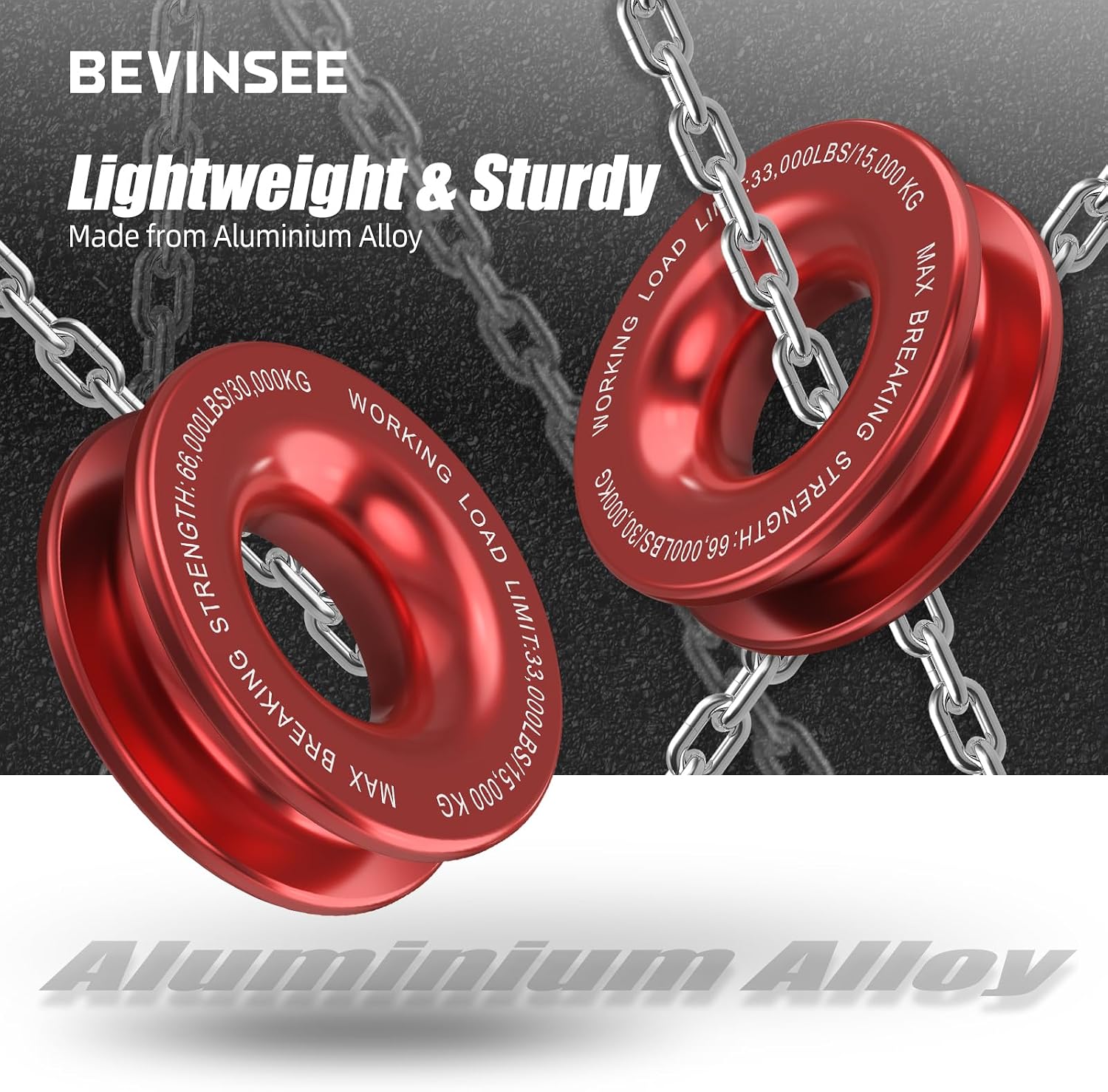 Bevinsee Winch Snatch Recovery Ring 66000lbs for Soft Shackle and Winch Rope Off-Road Compatible with ATV Trailer SUV UTV SXS 4x4 Truck Off-Road Vehicle Recovery, Red