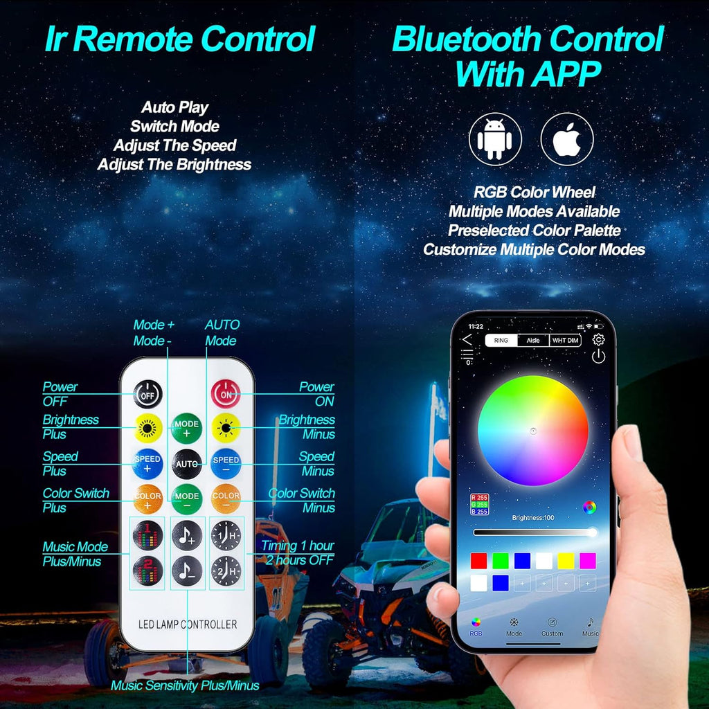 1PCS 3FT LED Whip Lights, Remote & App Control 600 Colors w/Waterproof Spiral Chase Illuminated Antenna Whip for UTV ATV, Polaris RZR, Offroad Vehicles, Trucks, Beach Dune Quad Wheeler Accessories