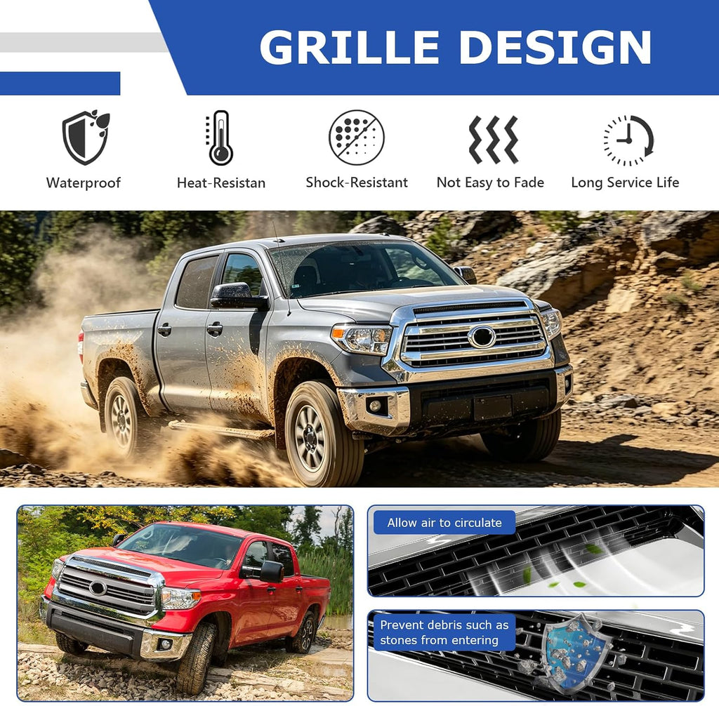 Front Upper Hood Bulge Molding Grille Trim Compatible with 2014-2021 Toyota Tundra Hood Scoop Molding Grill Trim Replacement for 76180-0C030 (Chrome)
