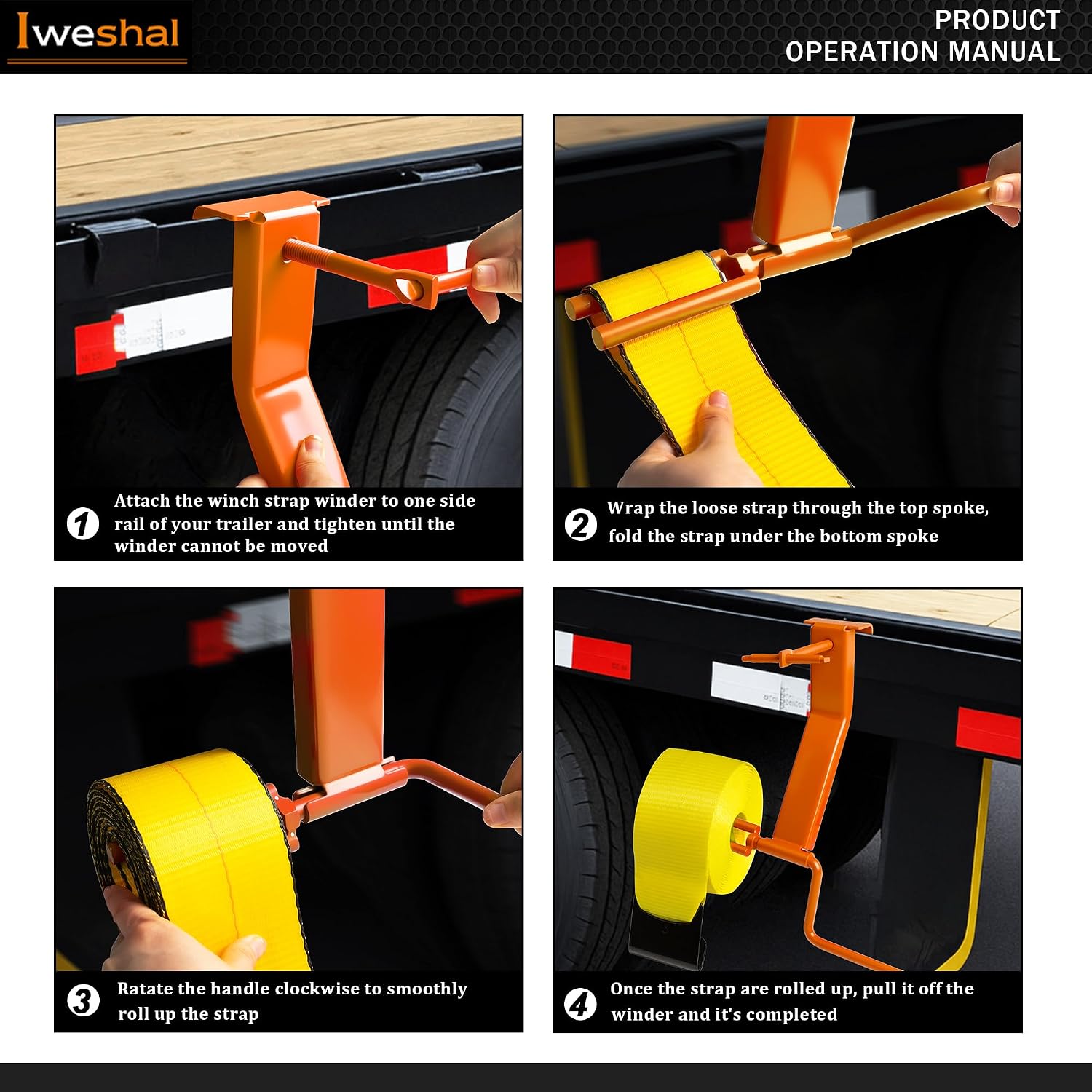 Winch Strap Winder, Cargo Tie-Downs Strap Winder for Trailers, Trucks, Vans, Warehouses, Roll-up to 4" Wide Winch Straps, Orange-1 Pack